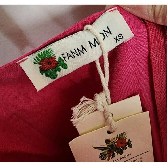 NWT Fanm Mon XS LORR LINEN LATRICE DRESS Pink Flower Embroidered Pleats Pockets - Picture 3 of 6